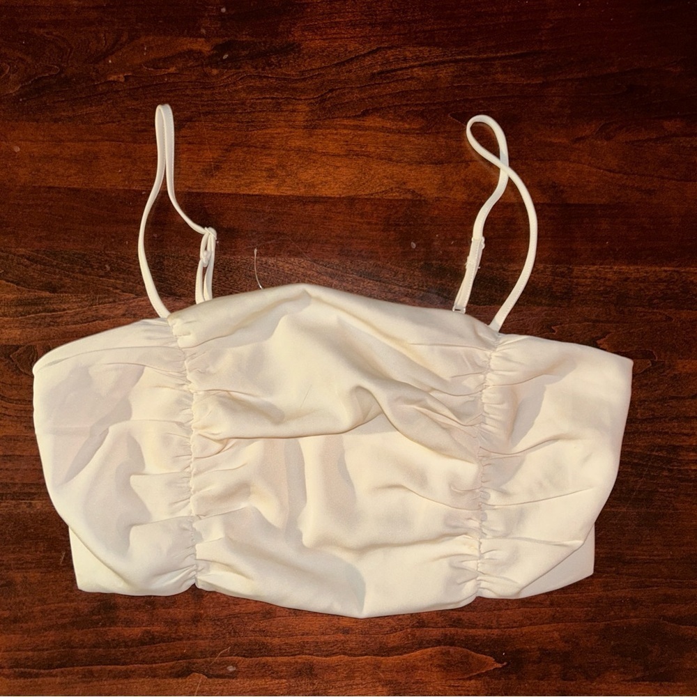 House Of Harlow White Ruched Crop Top Spaghetti Strap